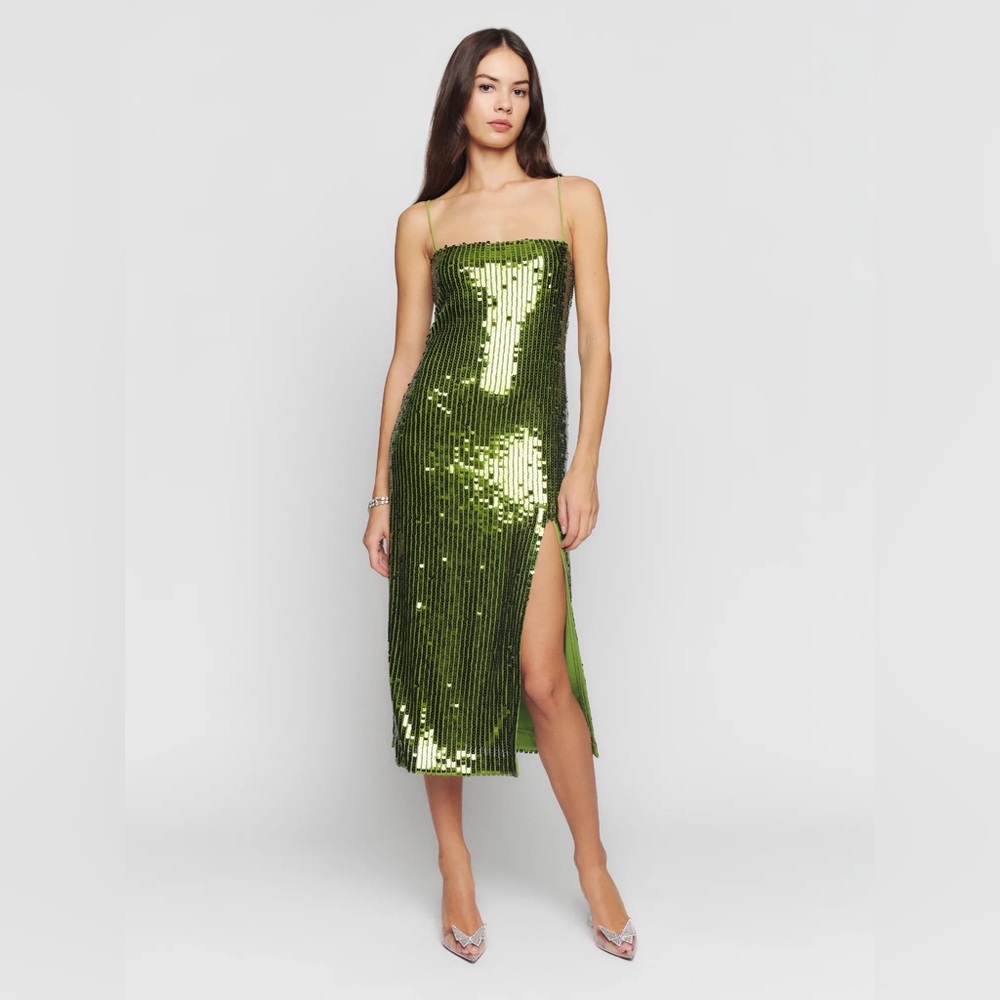 Reformation Green Sequin Midi Dress